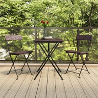  Folding Bistro Chairs 2 pcs Brown Poly Rattan and Steel