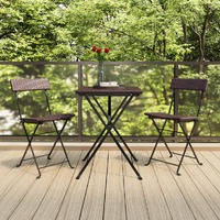  3 Piece Folding Bistro Set Brown Poly Rattan
