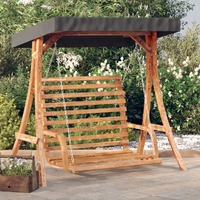  Swing Bench with Canopy Solid Wood Spruce with Teak Finish