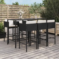  7 Piece Garden Bar Set with Cushions Black Poly Rattan
