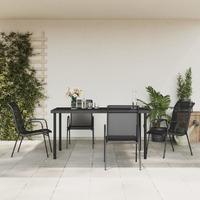  5 Piece Garden Dining Set Black Steel and Textilene