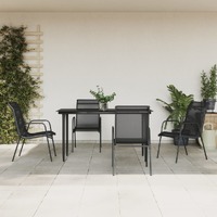 5 Piece Garden Dining Set Black Steel and Textilene