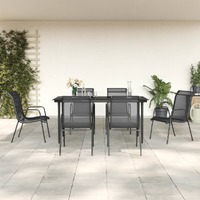  7 Piece Garden Dining Set Black Steel and Textilene
