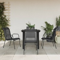  5 Piece Garden Dining Set Black Steel and Textilene