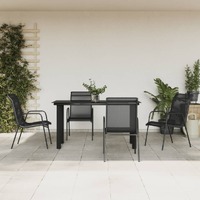  5 Piece Garden Dining Set Black Steel and Textilene