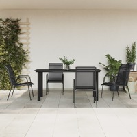  5 Piece Garden Dining Set Black Steel and Textilene