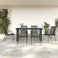  7 Piece Garden Dining Set Black Steel and Textilene