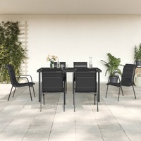 7 Piece Garden Dining Set Black Steel and Textilene