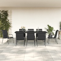  9 Piece Garden Dining Set Black Steel and Textilene