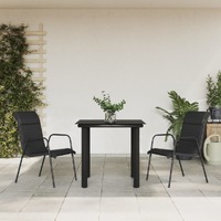  3 Piece Garden Dining Set Black Steel and Textilene