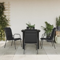 5 Piece Garden Dining Set Black Steel and Textilene