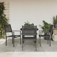  5 Piece Garden Dining Set Black Steel and Textilene