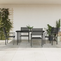  5 Piece Garden Dining Set Black Steel and Textilene
