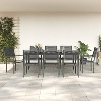  9 Piece Garden Dining Set Black Steel and Textilene
