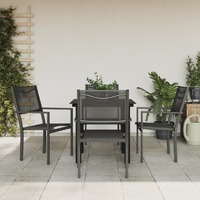  5 Piece Garden Dining Set Black Steel and Textilene