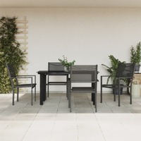  5 Piece Garden Dining Set Black Steel and Textilene