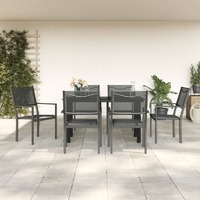  7 Piece Garden Dining Set Black Steel and Textilene
