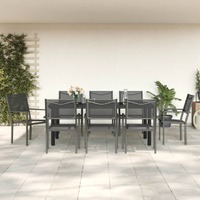  9 Piece Garden Dining Set Black Steel and Textilene
