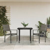  3 Piece Garden Dining Set Black Steel and Textilene