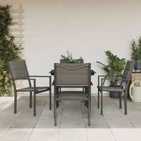  5 Piece Garden Dining Set Black Steel and Textilene