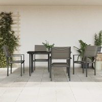  5 Piece Garden Dining Set Black Steel and Textilene
