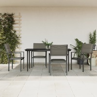  5 Piece Garden Dining Set Black Steel and Textilene