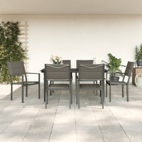  7 Piece Garden Dining Set Black Steel and Textilene