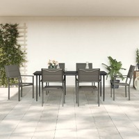  7 Piece Garden Dining Set Black Steel and Textilene