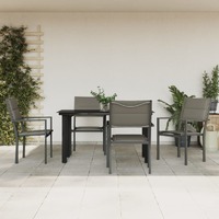  5 Piece Garden Dining Set Black Steel and Textilene