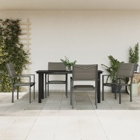  5 Piece Garden Dining Set Black Steel and Textilene
