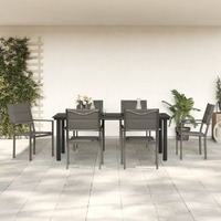 7 Piece Garden Dining Set Black Steel and Textilene