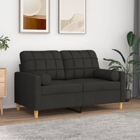  2-Seater Sofa with Throw Pillows Black 120 cm Fabric
