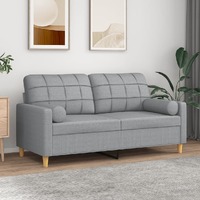  2-Seater Sofa with Throw Pillows Light Grey 140 cm Fabric