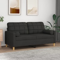  2-Seater Sofa with Throw Pillows Black 140 cm Fabric