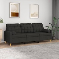  3-Seater Sofa with Throw Pillows Black 180 cm Fabric