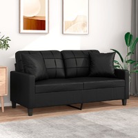  2-Seater Sofa with Throw Pillows Black 140 cm Faux Leather