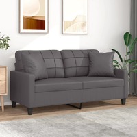  2-Seater Sofa with Throw Pillows Grey 140 cm Faux Leather
