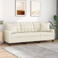  3-Seater Sofa with Throw Pillows Cream 180 cm Faux Leather