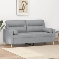  2-Seater Sofa with Throw Pillows Light Grey 140 cm Fabric