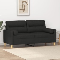  2-Seater Sofa with Throw Pillows Black 140 cm Fabric