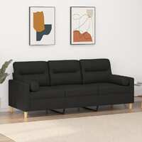  3-Seater Sofa with Throw Pillows Black 180 cm Fabric