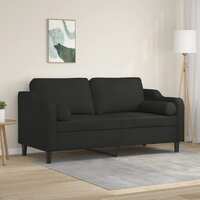  2-Seater Sofa with Throw Pillows Black 140 cm Fabric