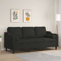  3-Seater Sofa with Throw Pillows Black 180 cm Fabric