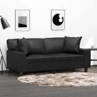  2-Seater Sofa with Throw Pillows Black 140 cm Faux Leather