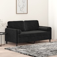  2-Seater Sofa with Throw Pillows Black 140 cm Velvet