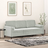 3-Seater Sofa with Throw Pillows Light Grey 180 cm Velvet