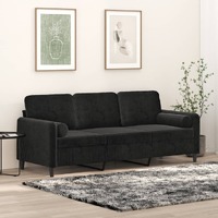  3-Seater Sofa with Throw Pillows Black 180 cm Velvet