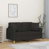  2-Seater Sofa with Throw Pillows Black 120 cm Fabric