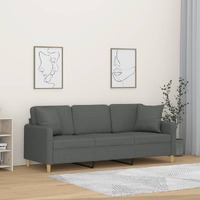  3-Seater Sofa with Throw Pillows Dark Grey 180 cm Fabric