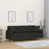 3-Seater Sofa with Throw Pillows Black 180 cm Fabric